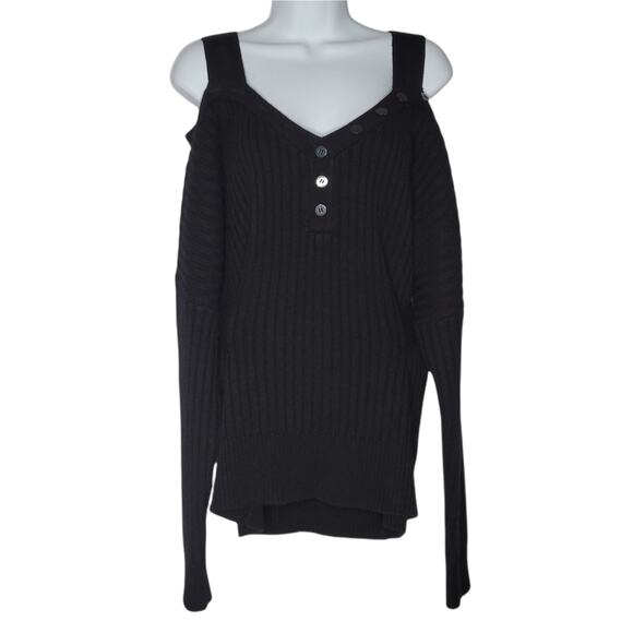 Derek Lam 10 Crosby Black Cold Shoulder Wool Blend V-Neck Sweater NEW Small - Picture 3 of 12